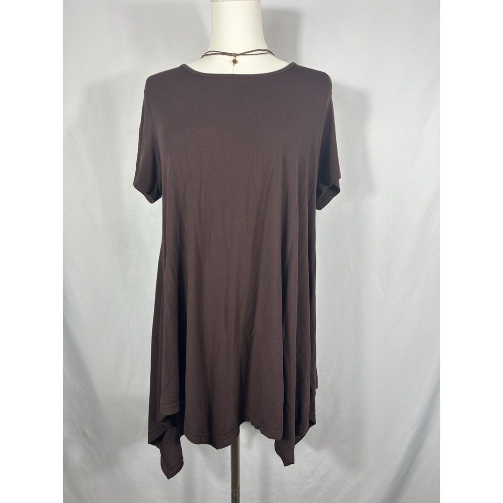 Women's Y2K Tunic Top Asymmetrical Hem Size L Brown Boho Forest Fairy Grunge